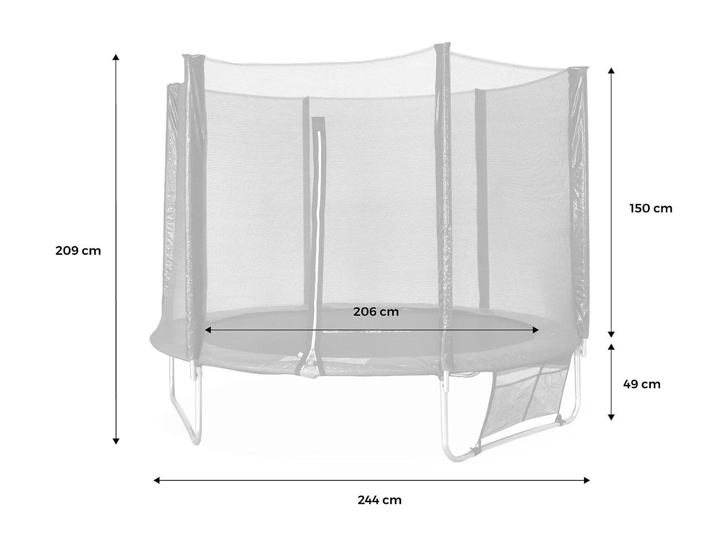 Trampoline 250 cm. bleu. avec filet de protection. bâche. filet pour chaussures. kit d’ancrage