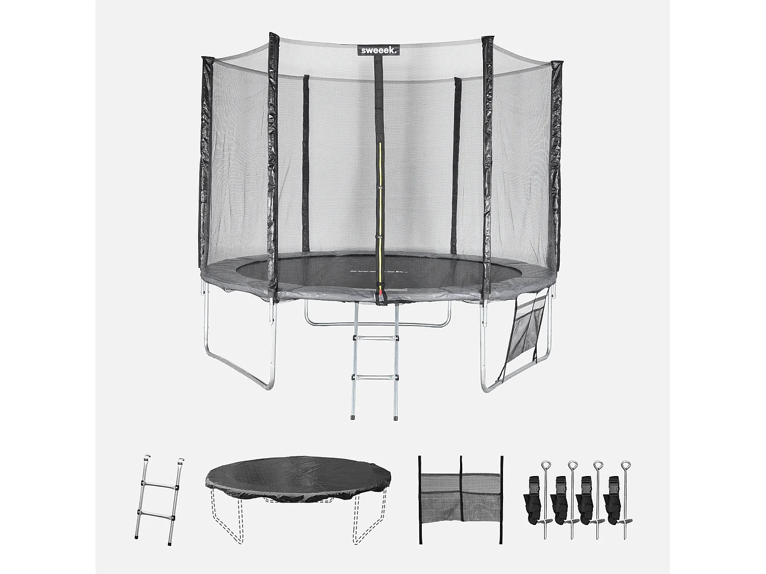 Cama elástica con pack de accesorios, 305cm gris