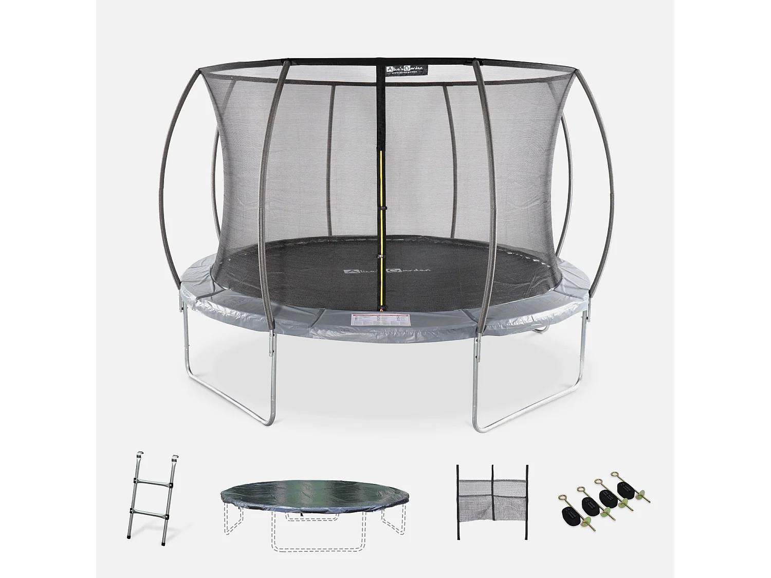 Trampolino 370cm con rete interna e pacchetto accessori, grigio