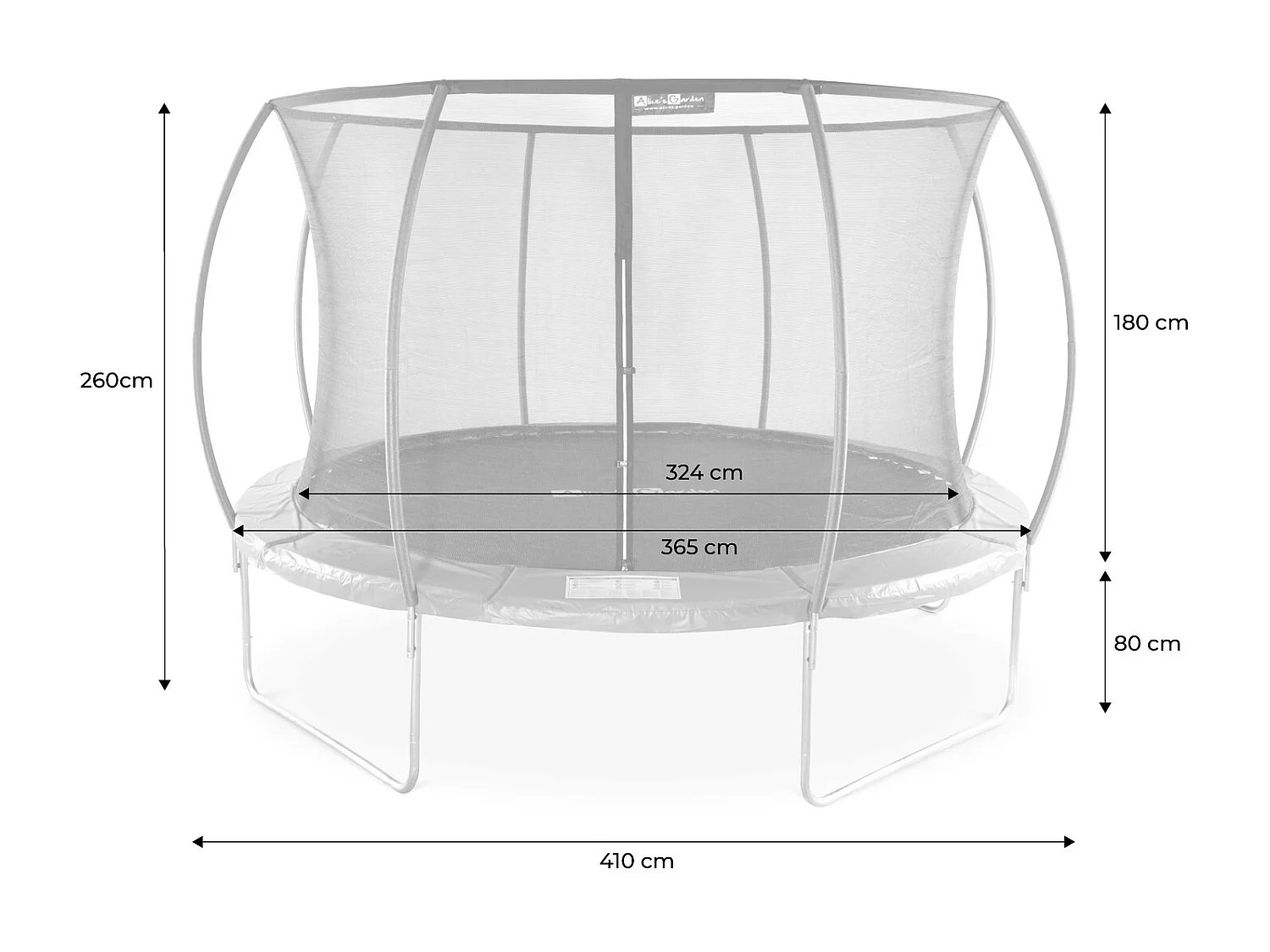 Trampolino 370cm con rete interna e pacchetto accessori, grigio