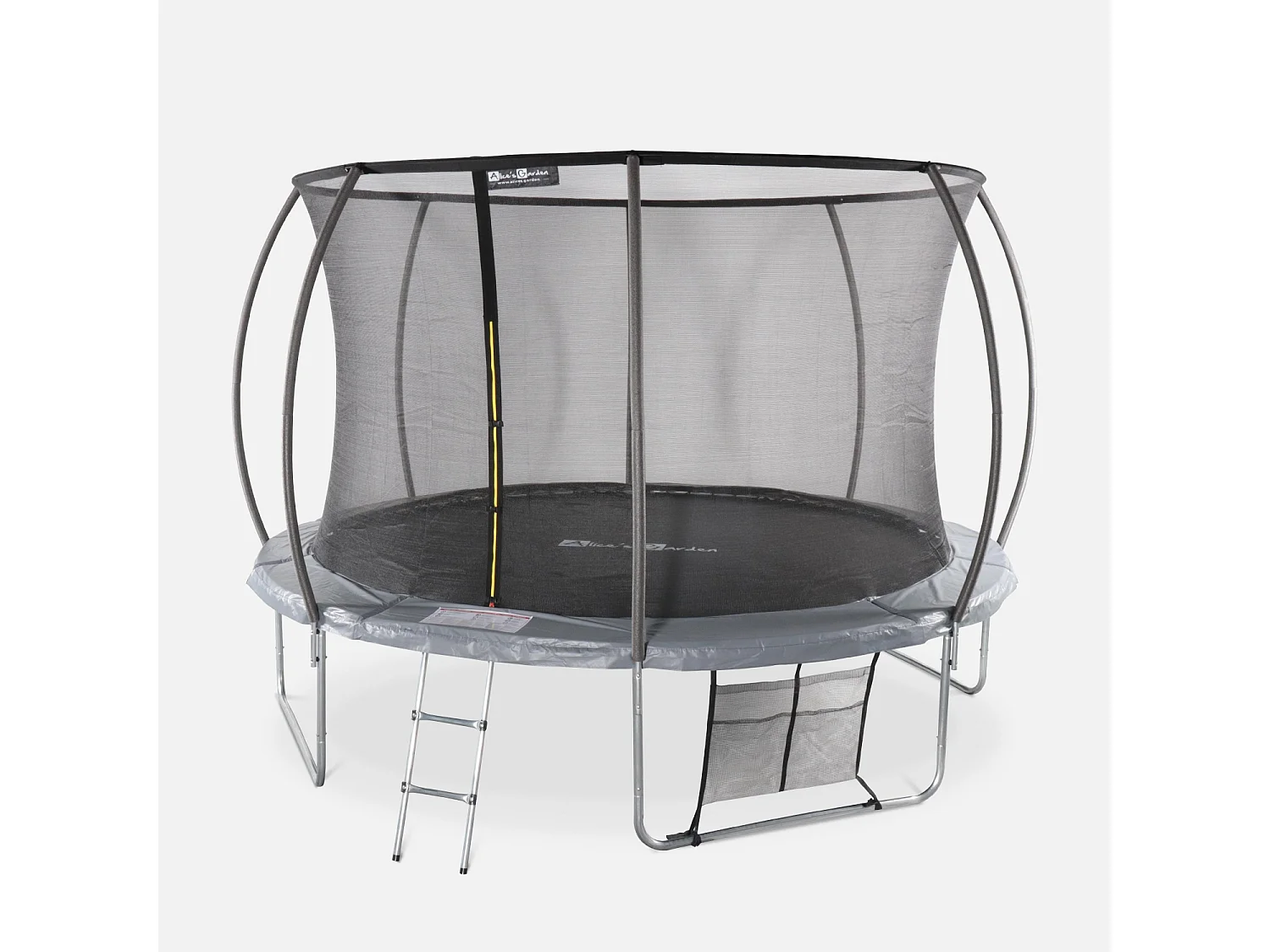 Trampoline rond Ø 370cm gris - Saturne Inner XXL – trampoline de jardin avec filet de protection intérieur. échelle. bâche. filet pour chaussures et kit d'ancrage