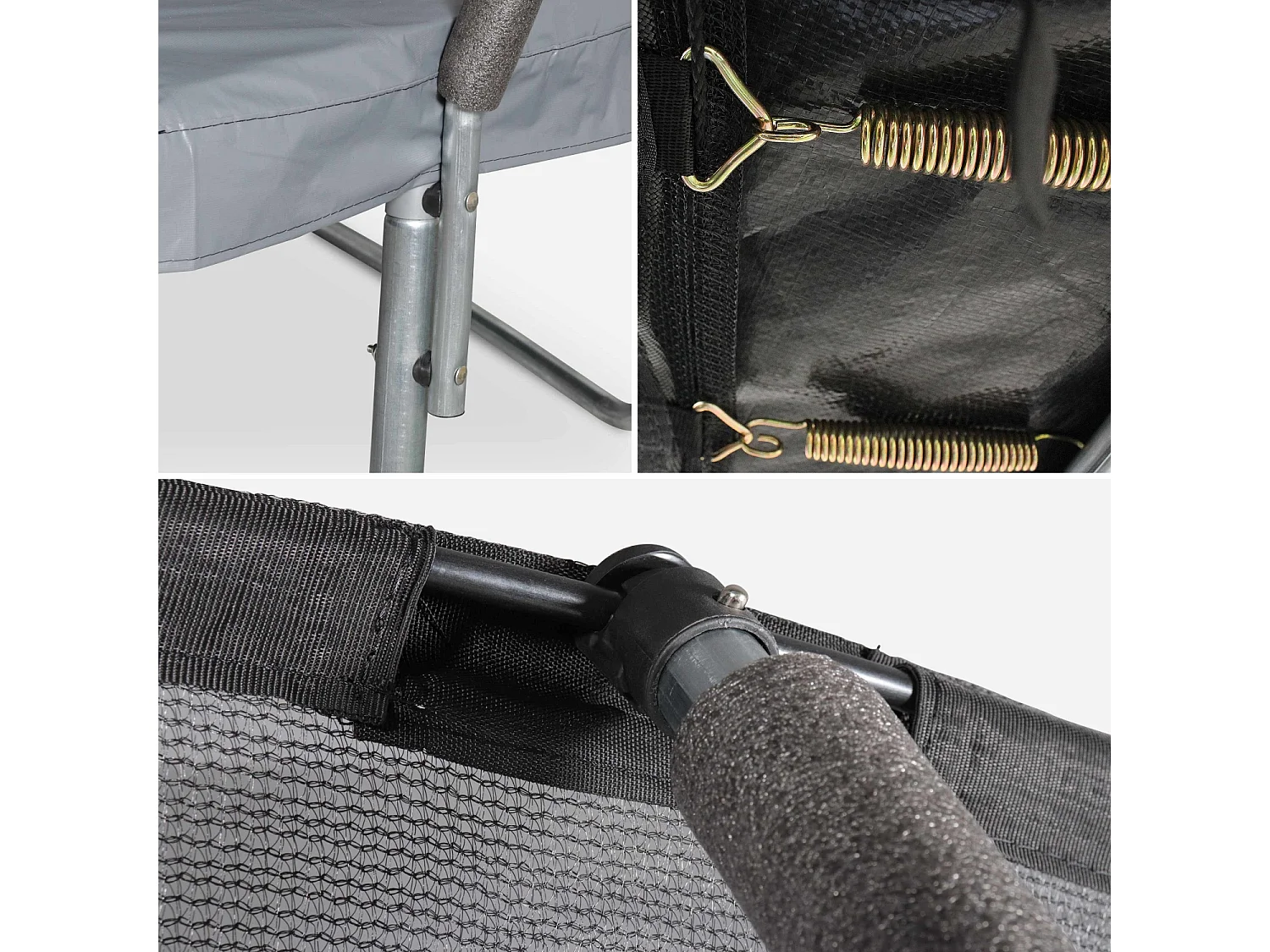 Trampoline rond Ø 370cm gris - Saturne Inner XXL – trampoline de jardin avec filet de protection intérieur. échelle. bâche. filet pour chaussures et kit d'ancrage