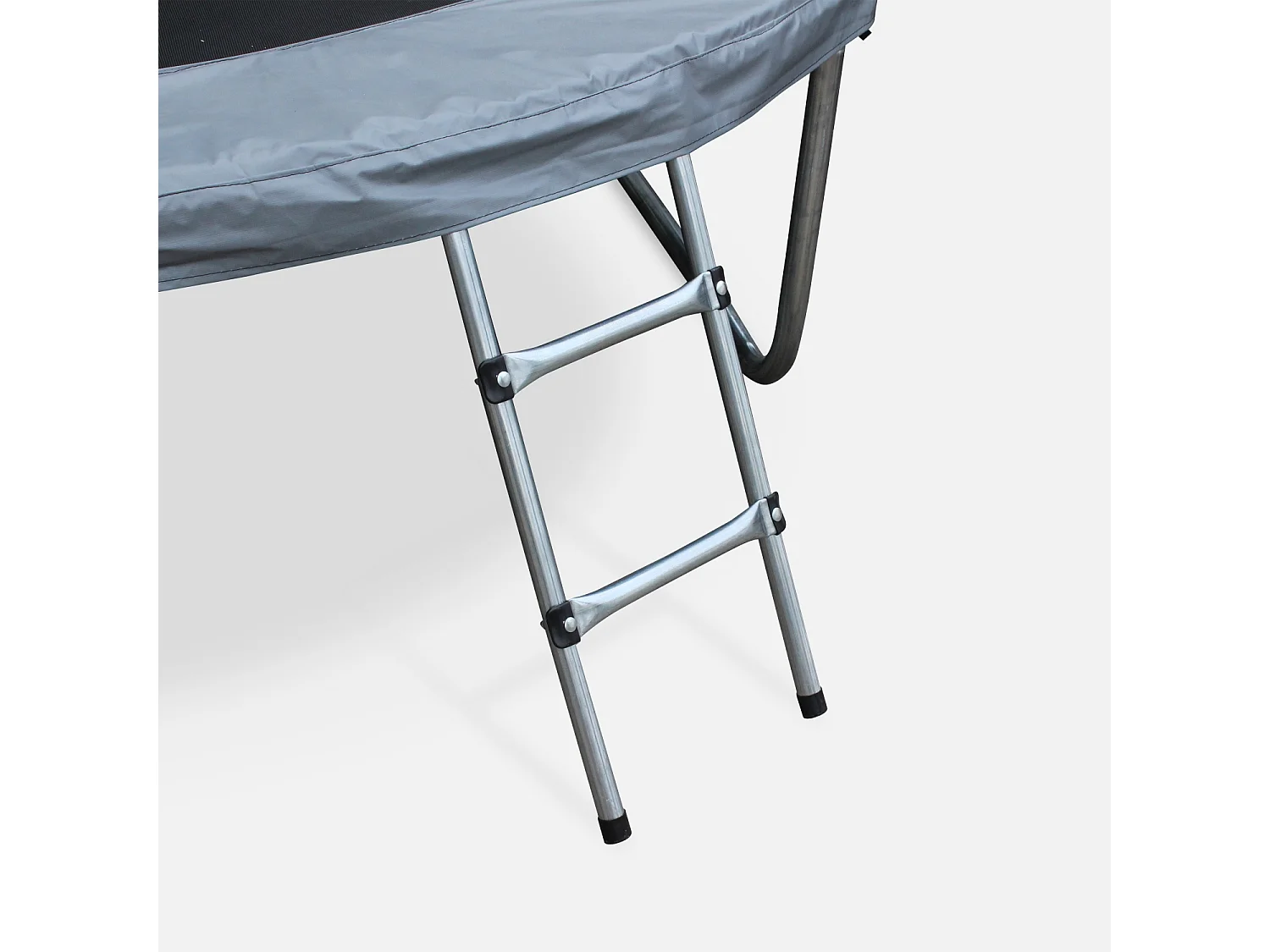 Trampoline rond Ø 370cm gris - Saturne Inner XXL – trampoline de jardin avec filet de protection intérieur. échelle. bâche. filet pour chaussures et kit d'ancrage