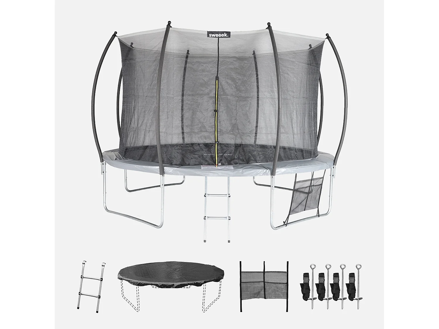Trampolín 370cm red interior con pack de accesorios gris