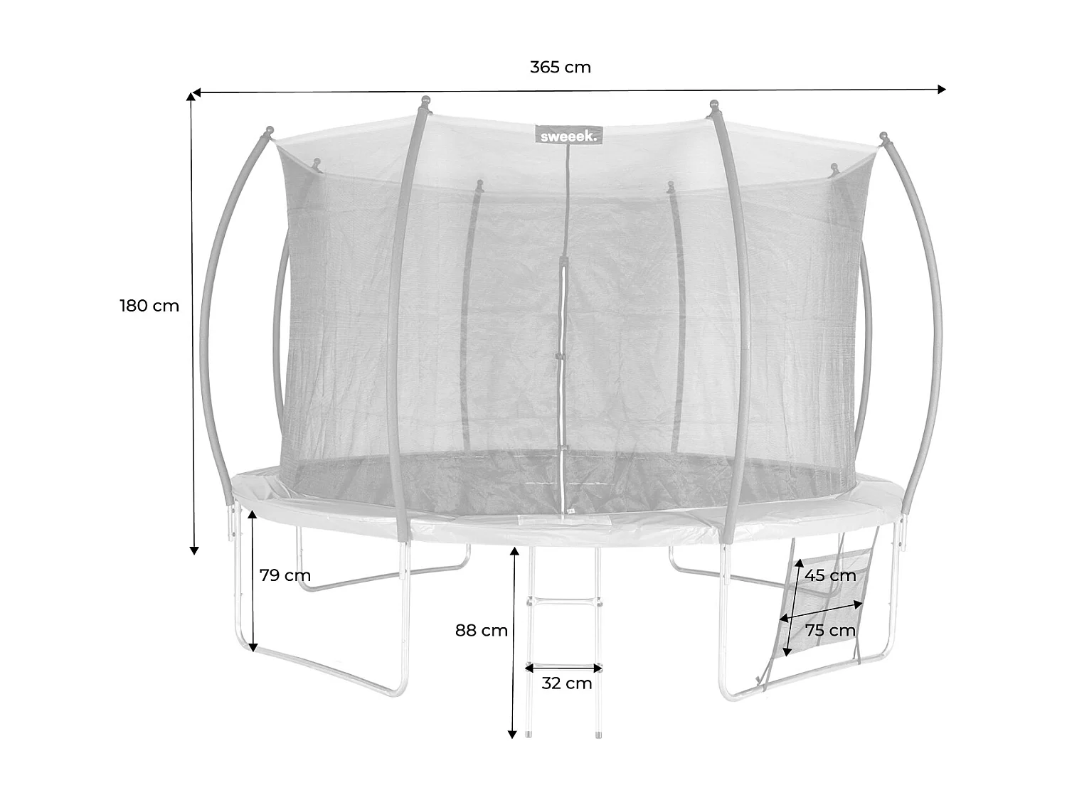 Trampolín 370cm red interior con pack de accesorios gris