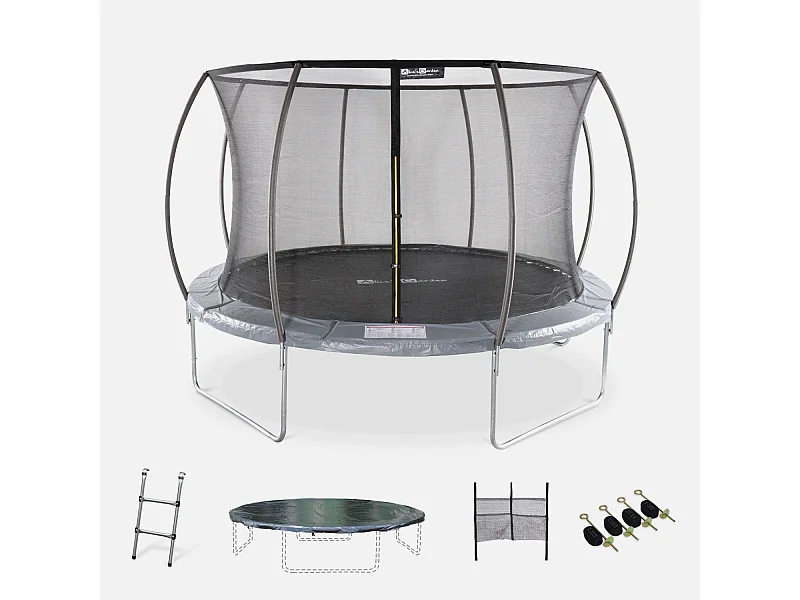 Trampolino 370cm con rete interna e pacchetto accessori, grigio