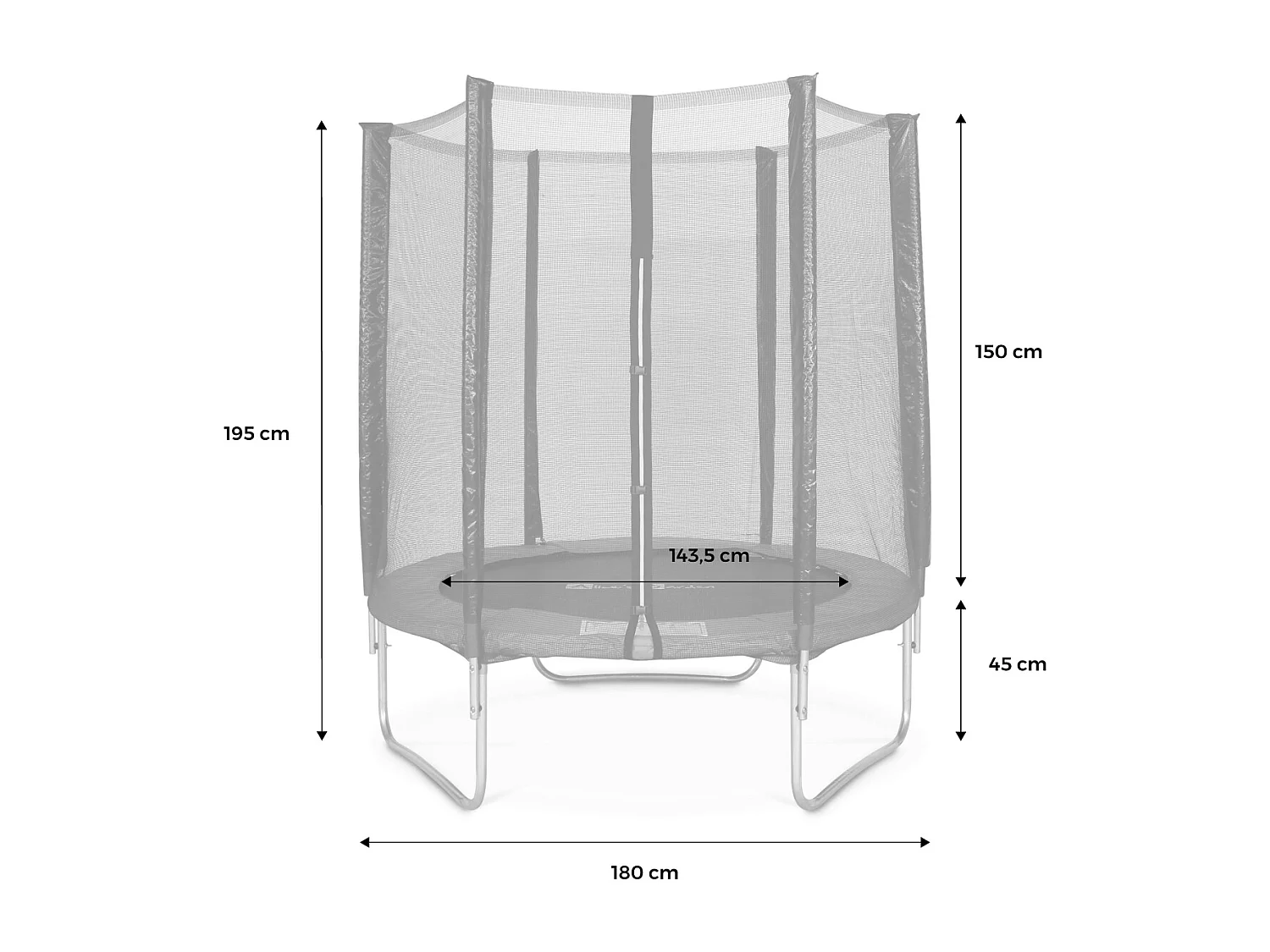 Trampolino 180cm con rete di protezione, grigio