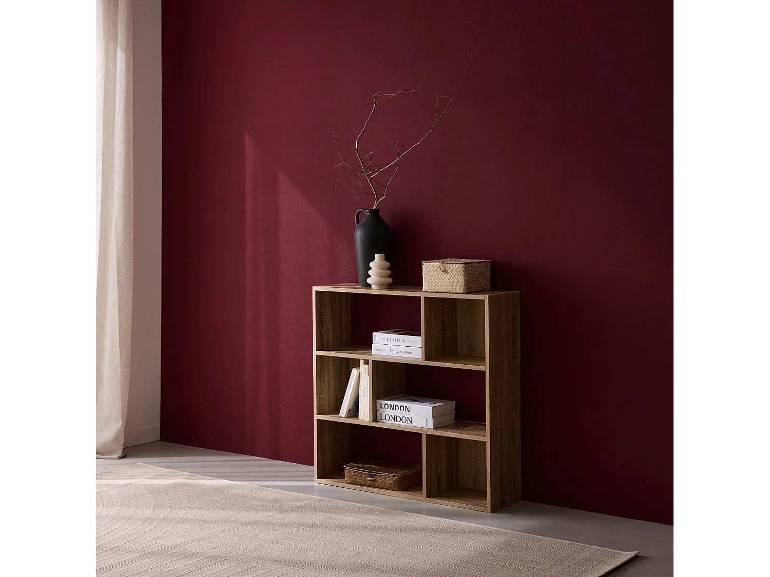 Etagère bibliothèque naturelle Pieter 3 étagères 6 compartiments de rangement