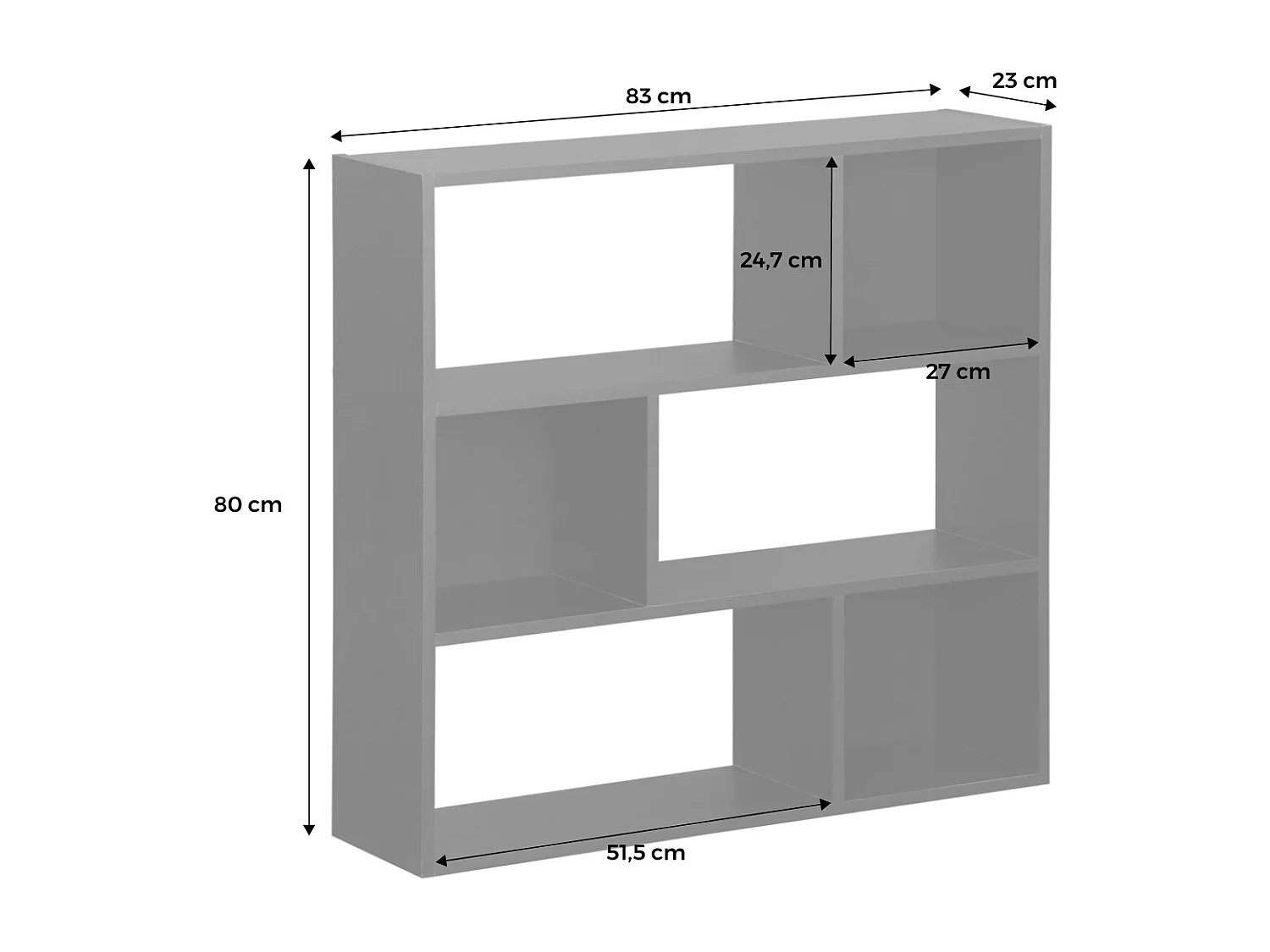 Etagère bibliothèque naturelle Pieter 3 étagères 6 compartiments de rangement