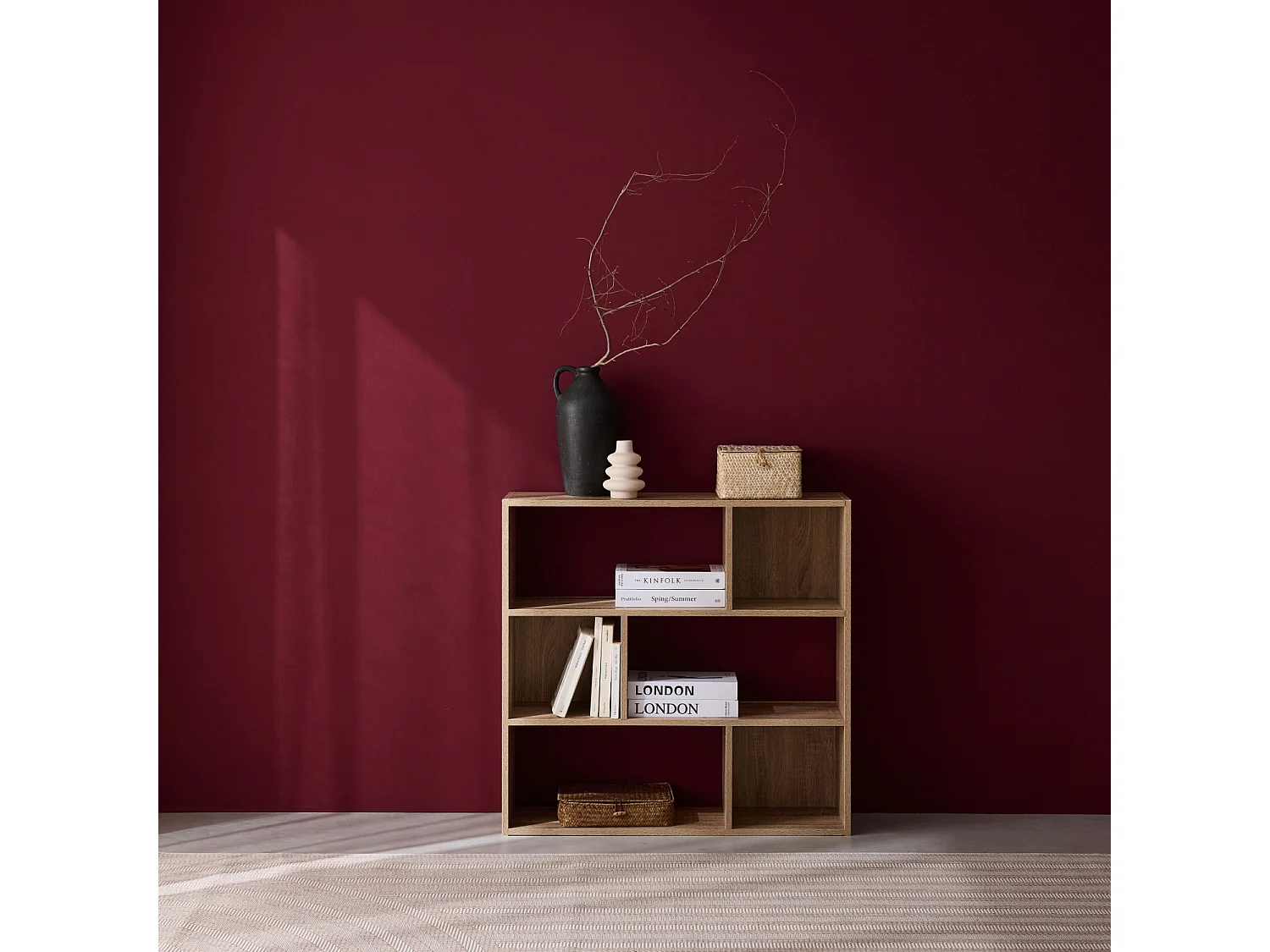 Libreria a 3 ripiani con 6 vani, marrone naturale