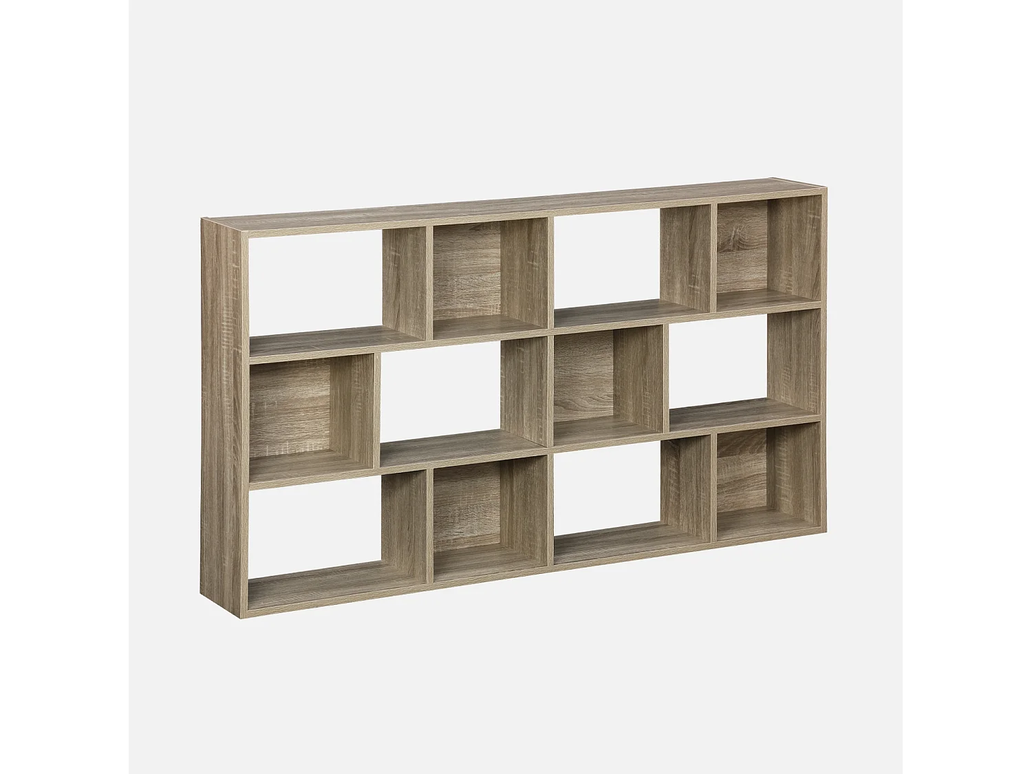 Bibliothèque design asymétrique naturelle. Pieter. 3 étagères. 12 compartiments de rangement