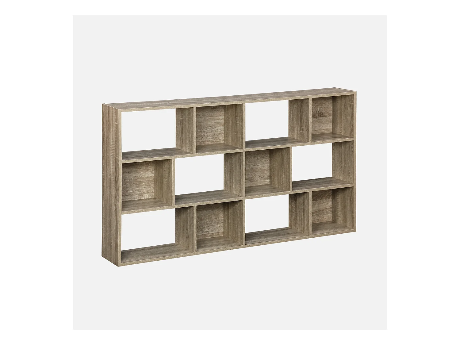 Bibliothèque design asymétrique naturelle. Pieter. 3 étagères. 12 compartiments de rangement