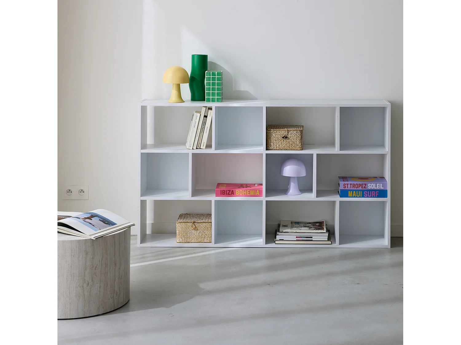 Scaffale con 3 ripiani e 12 scomparti, bianco