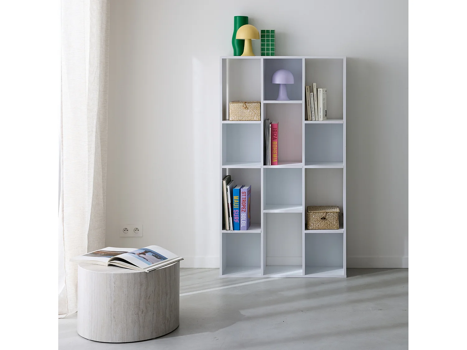 Scaffale con 3 ripiani e 12 scomparti, bianco