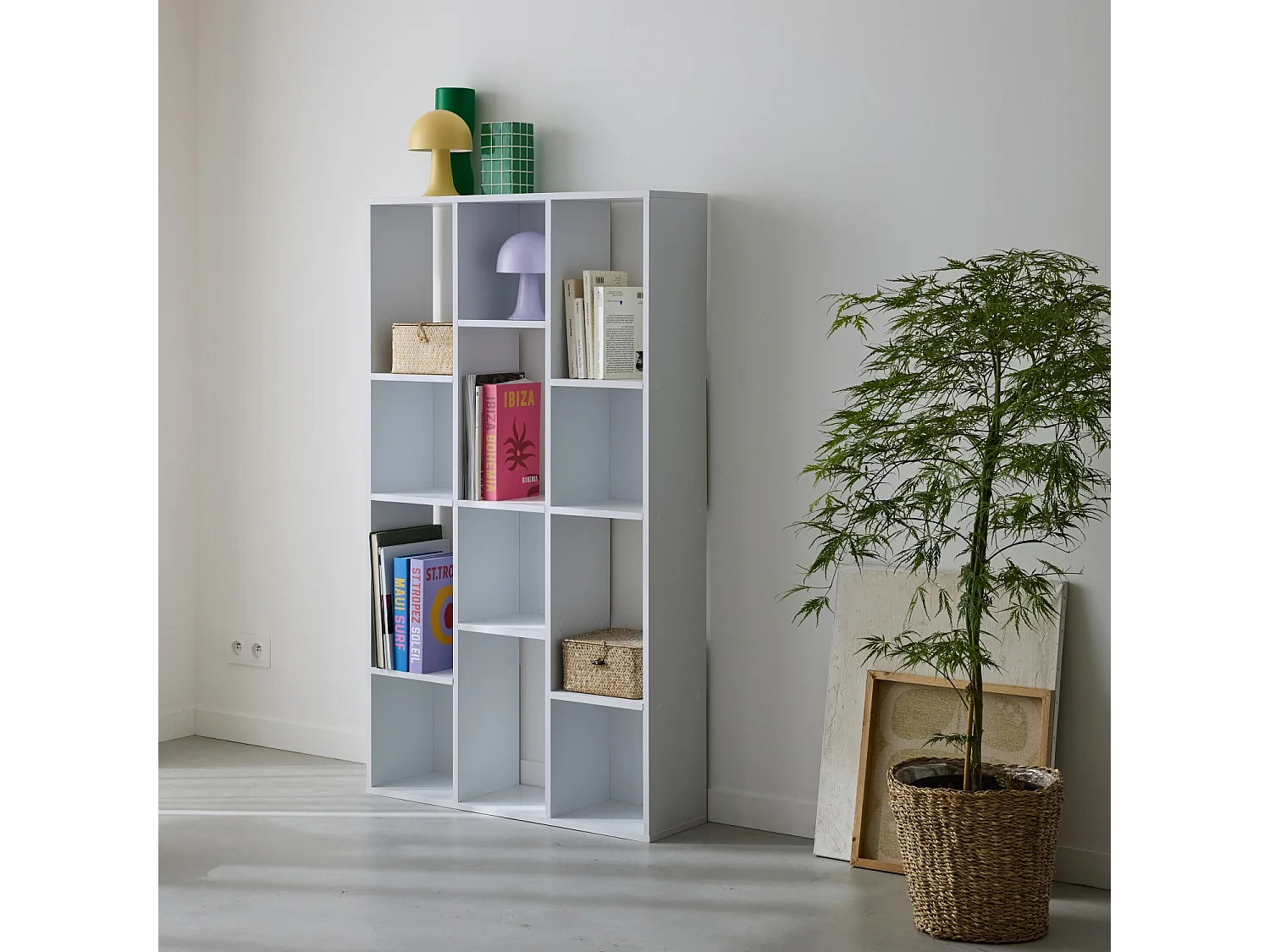 Scaffale con 3 ripiani e 12 scomparti, bianco