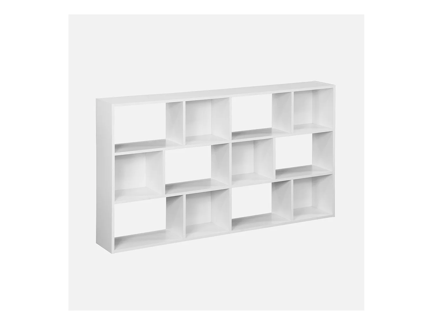 Bibliothèque design asymétrique blanche. Pieter. 3 étagères. 12 compartiments de rangement