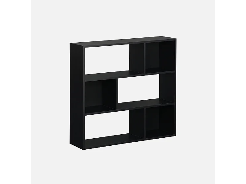 Etagère bibliothèque noire Pieter 3 étagères 6 compartiments de rangement