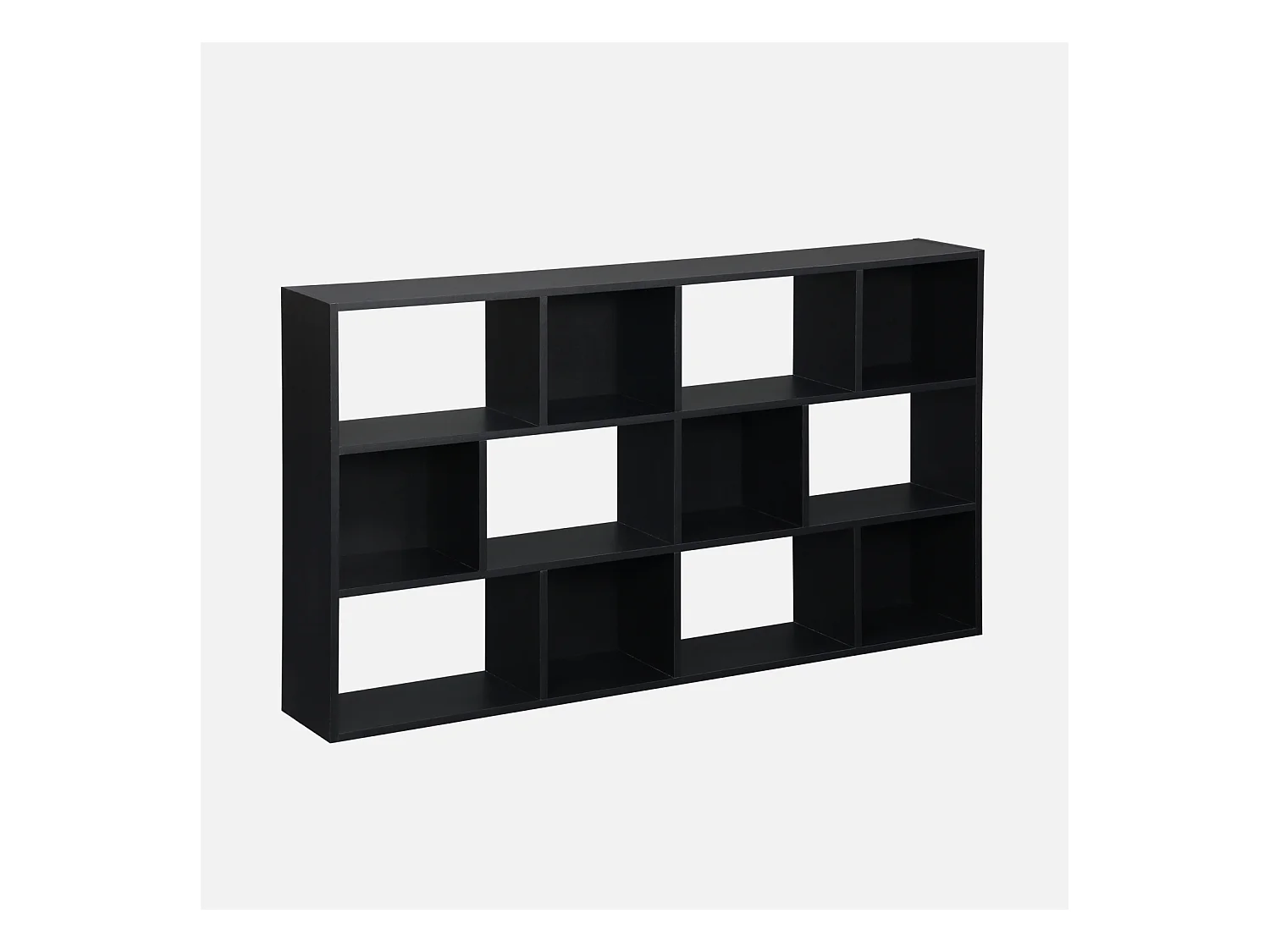 Bibliothèque design asymétrique noire. Pieter. 3 étagères. 12 compartiments de rangement