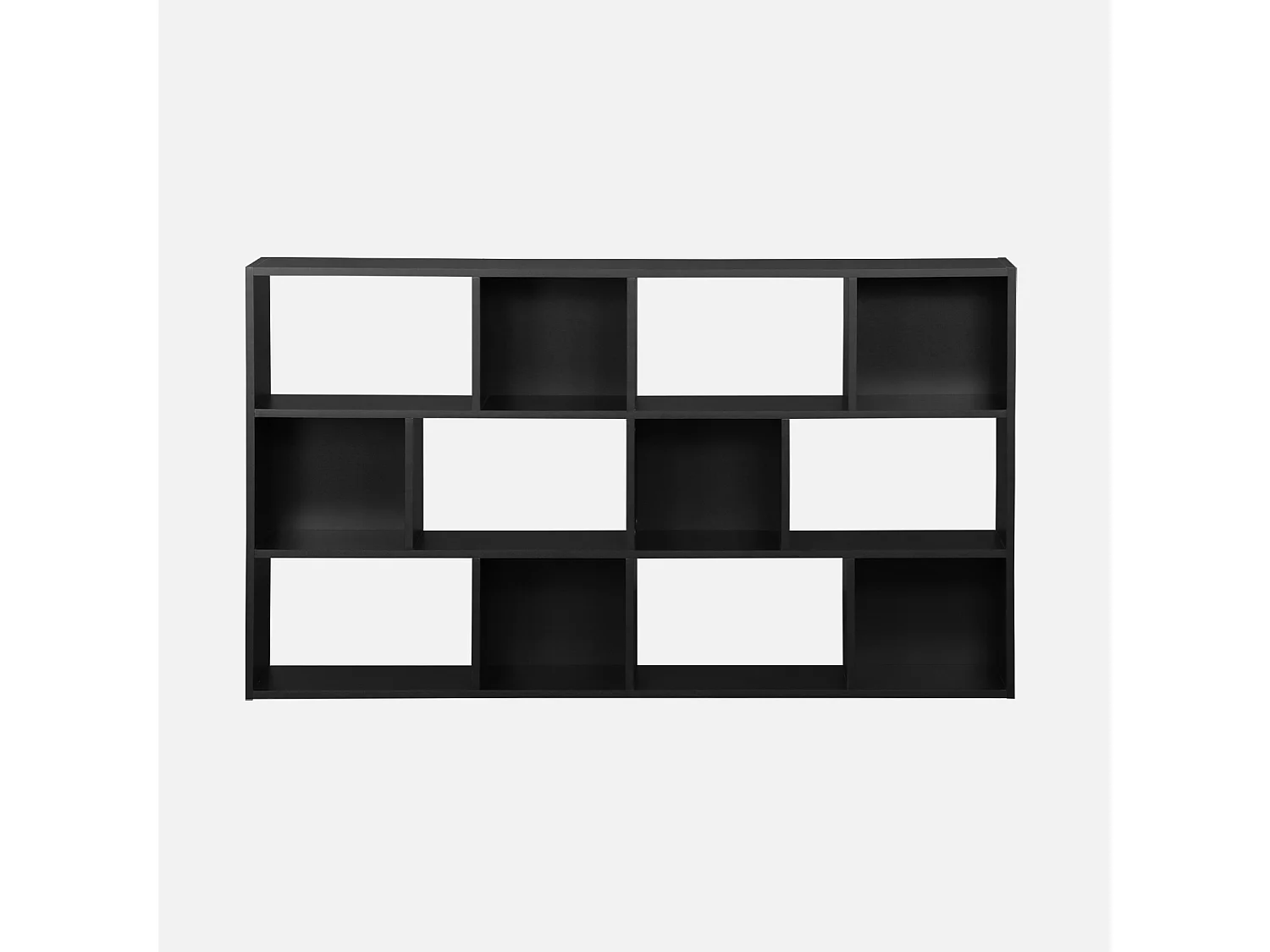 Bibliothèque design asymétrique noire. Pieter. 3 étagères. 12 compartiments de rangement