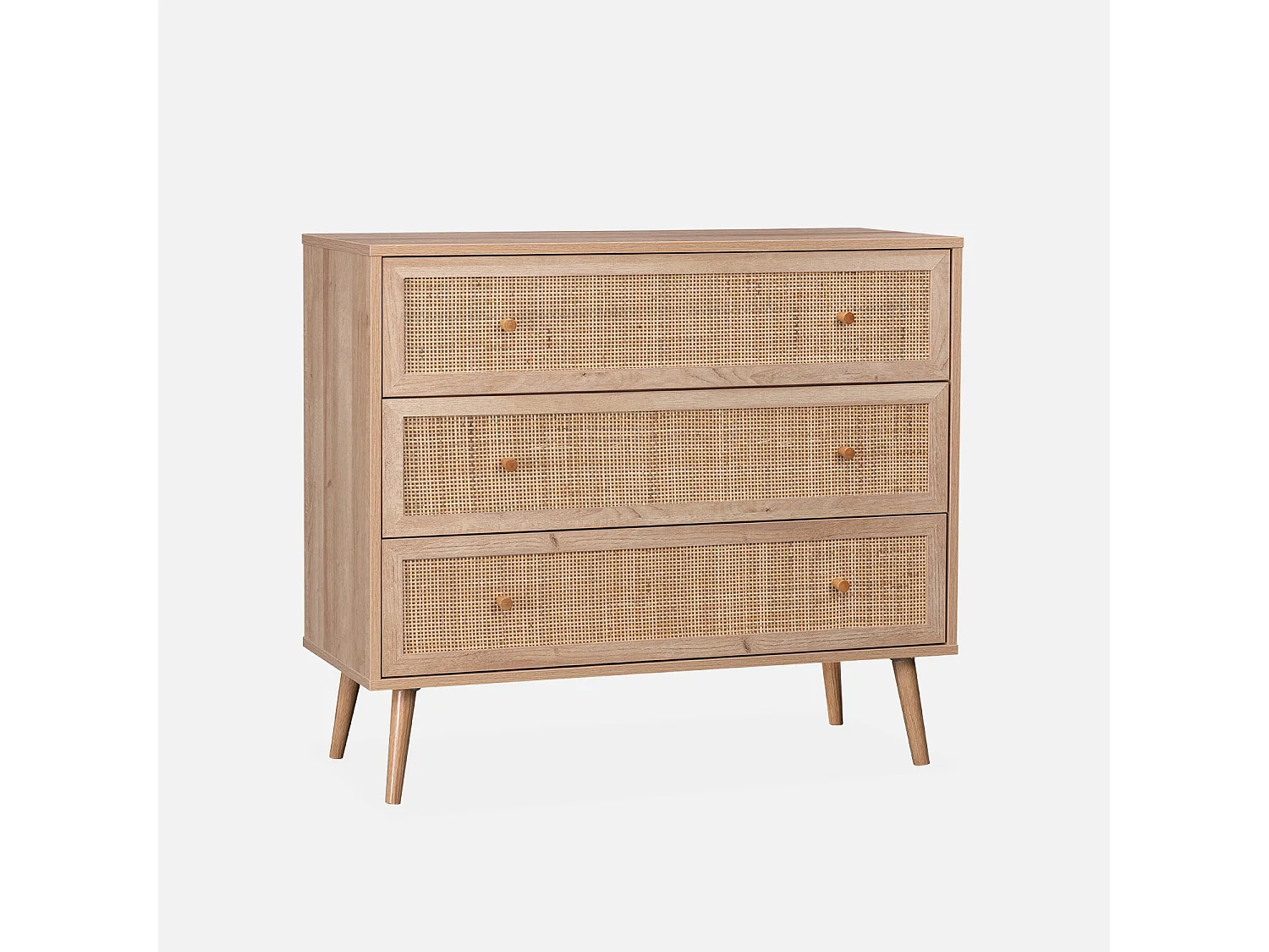 Commode en décor bois et cannage 90x39x79cm - Bohème - 3 tiroirs