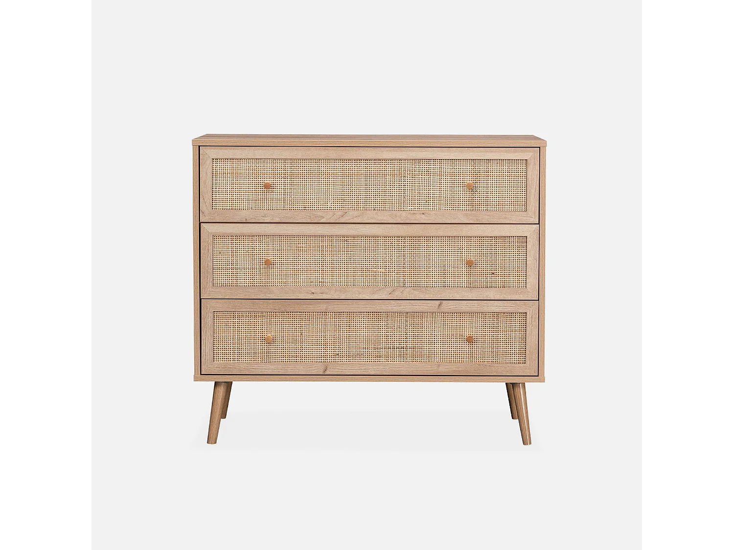 Commode en décor bois et cannage 90x39x79cm - Bohème - 3 tiroirs
