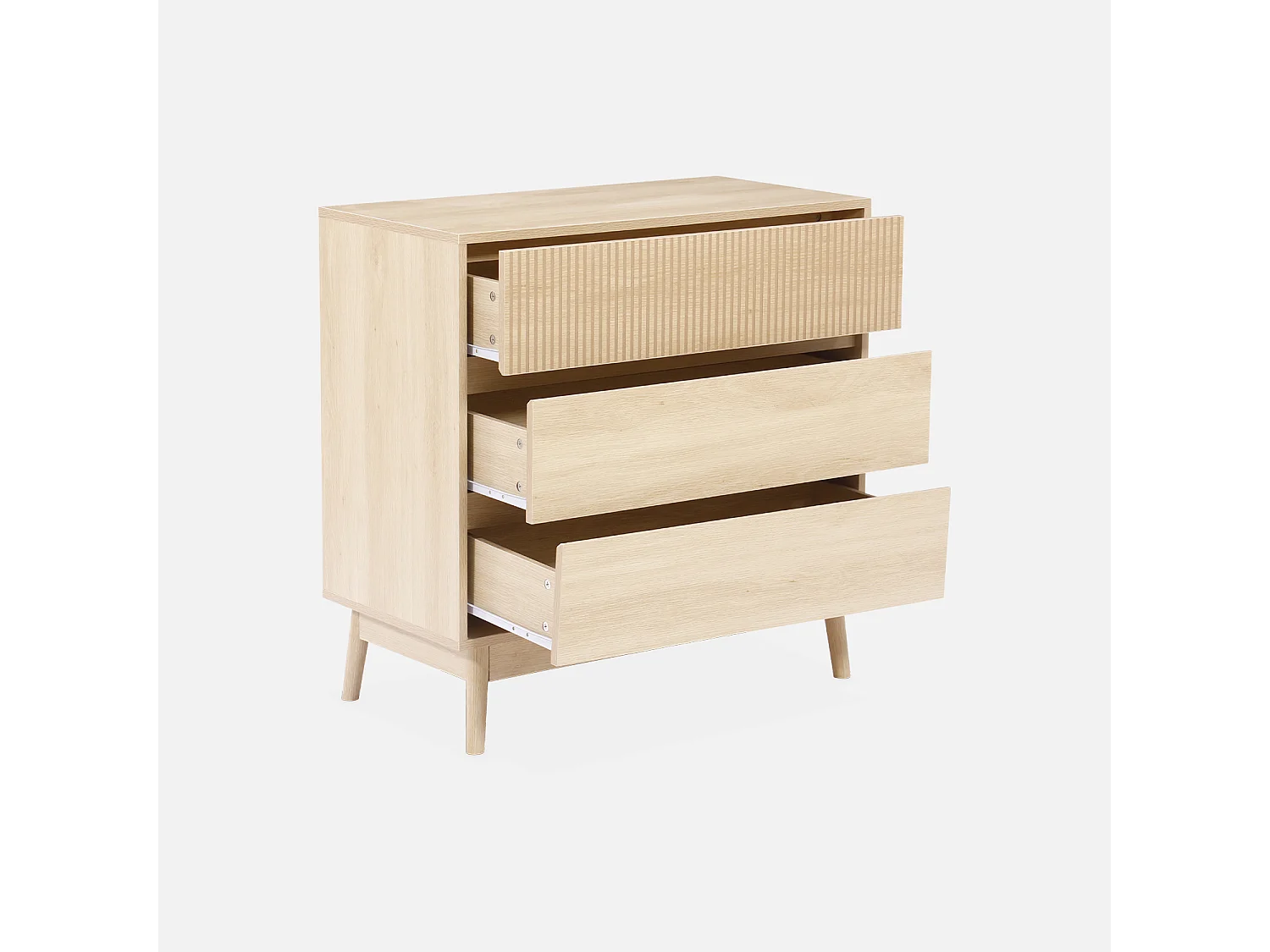 Cómoda con efecto madera, 3 cajones madera clara