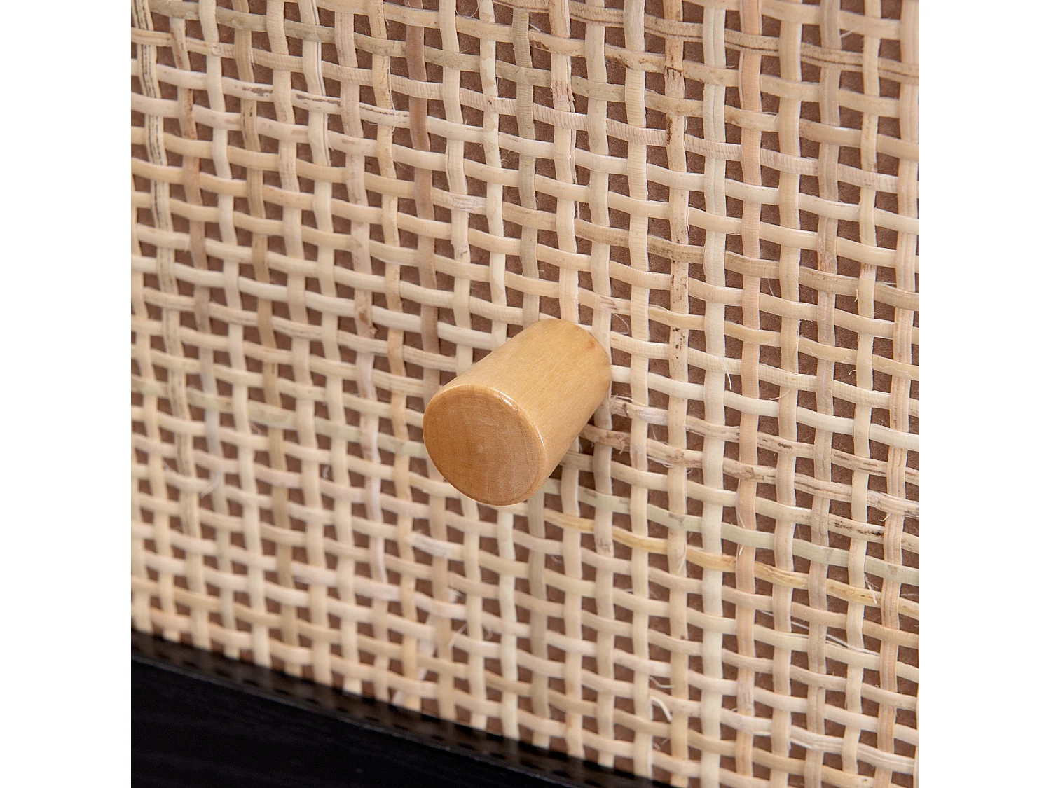 Commode en décor bois noir et cannage 90x39x79cm - Bohème - 3 tiroirs