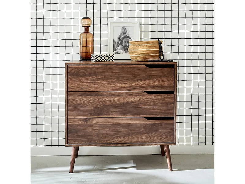Cómoda de nogal con 3 cajones marrón