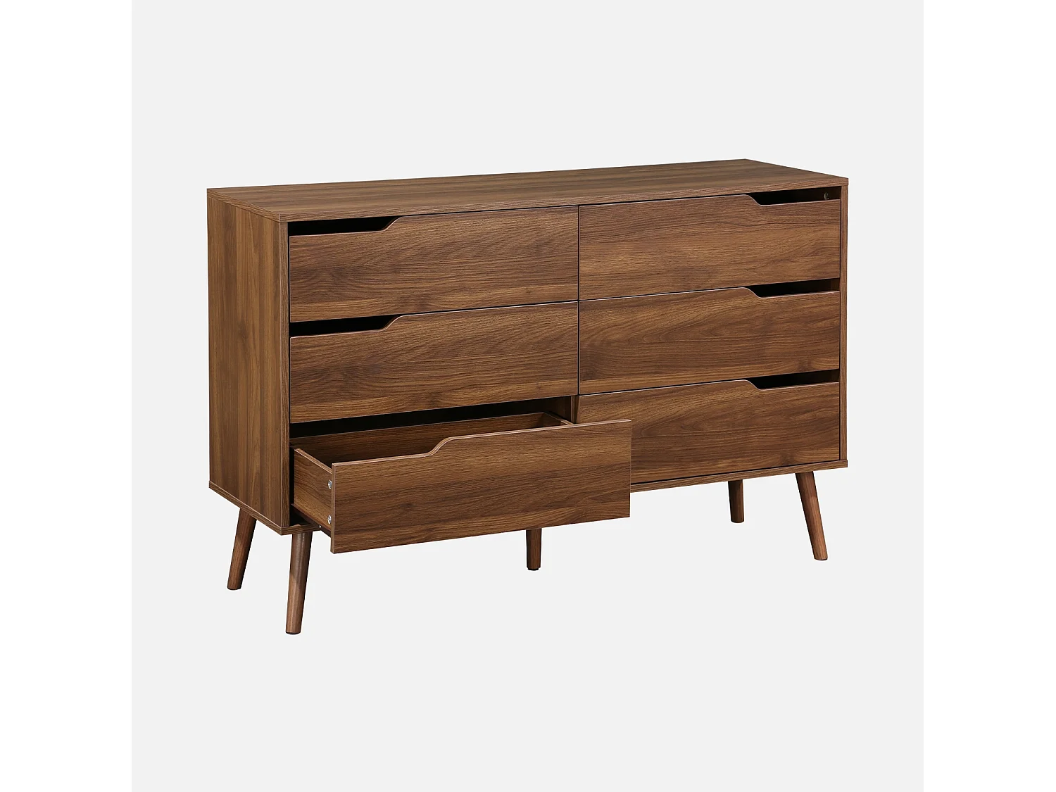 Cassettiera effetto legno, 6 cassetti, noce