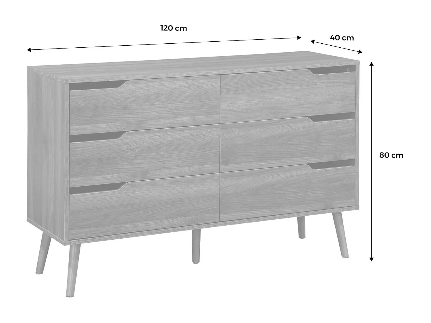 Cassettiera effetto legno, 6 cassetti, noce