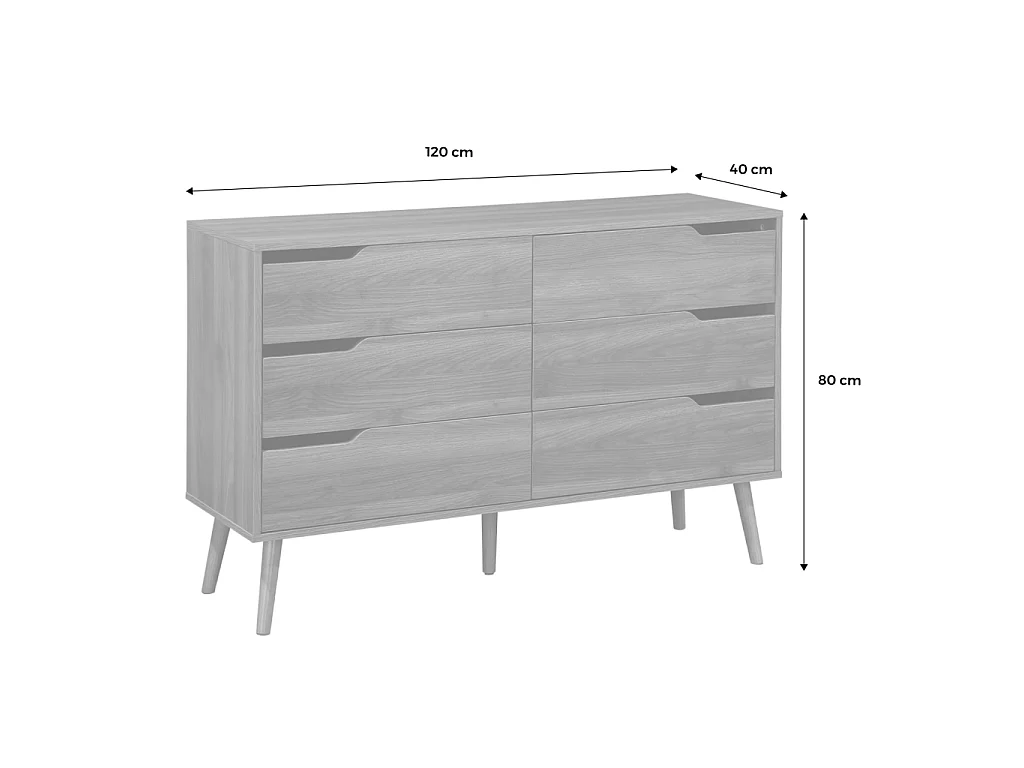 Cassettiera effetto legno, 6 cassetti Noce - 120x40x80 cm