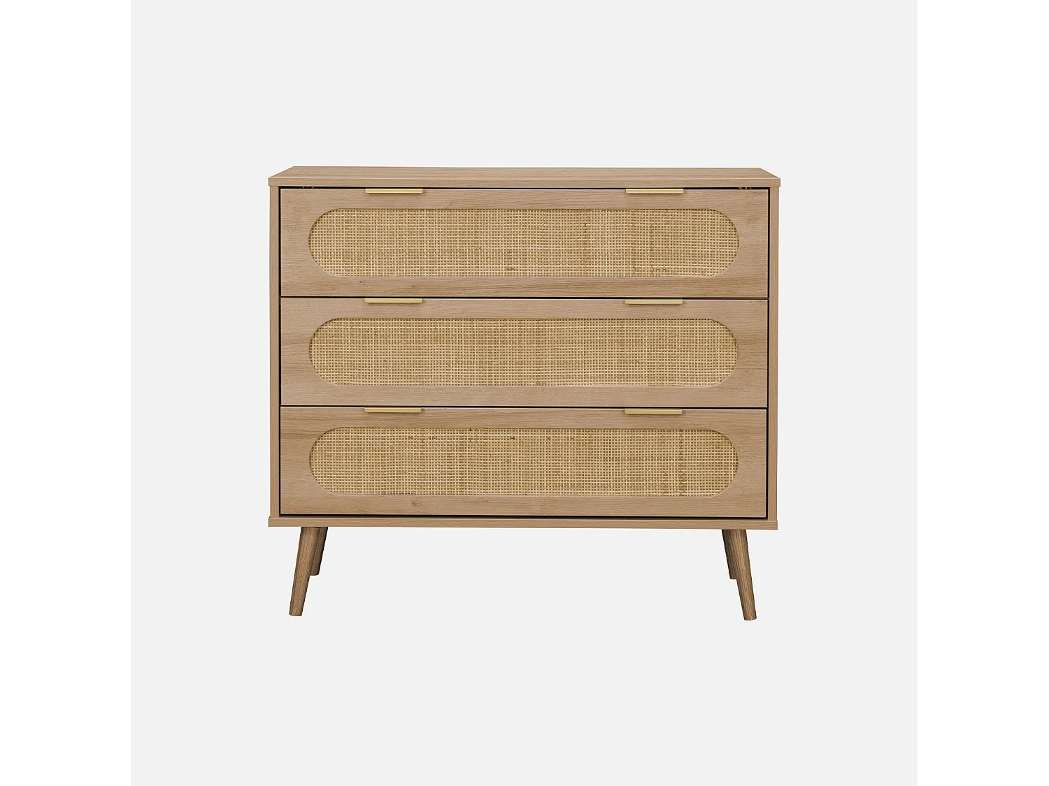 Cassettiera in legno e canna intrecciata, 3 cassetti, naturale