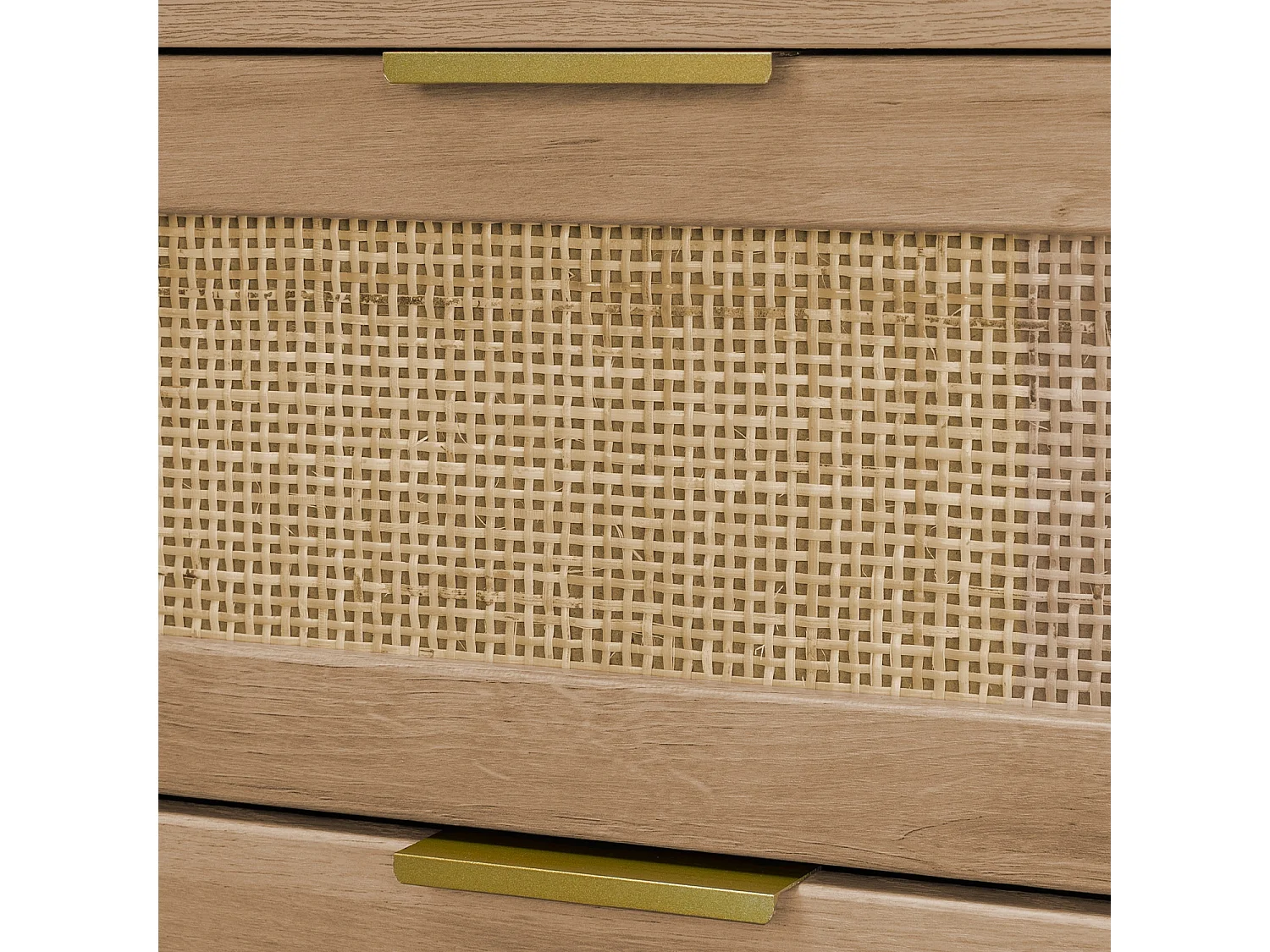 Cassettiera in legno e canna intrecciata, 3 cassetti, naturale