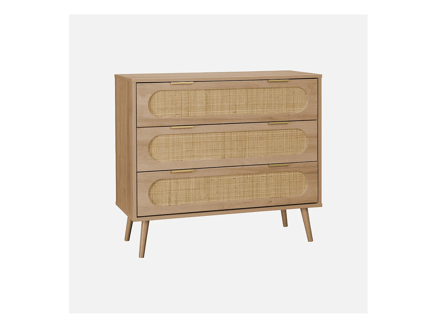 Commode. Eva. décor bois et cannage arrondi. 3 tiroirs L 90 x l 39 x H 79cm