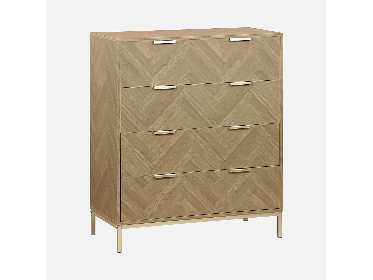 Cassettiera a spina di pesce, 4 cassetti, naturale