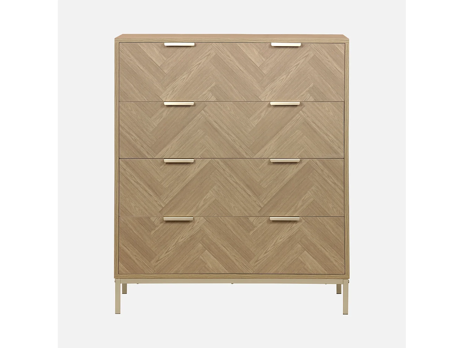 Cassettiera a spina di pesce, 4 cassetti, naturale