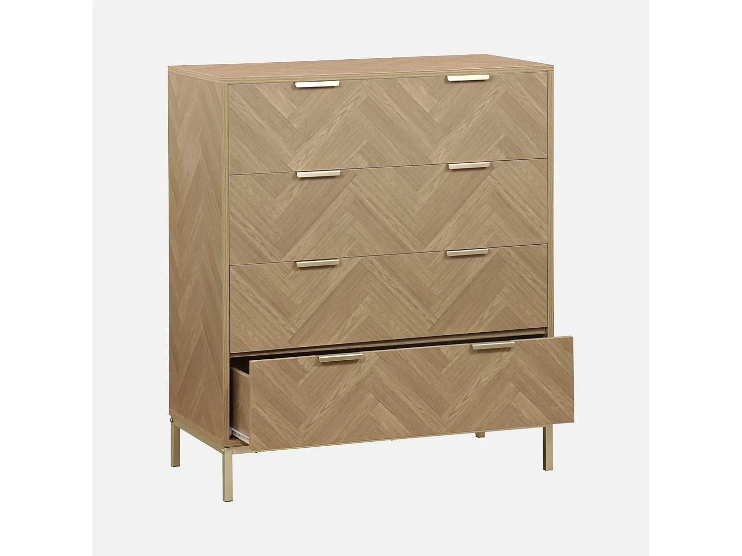 Cassettiera a spina di pesce, 4 cassetti, marrone naturale