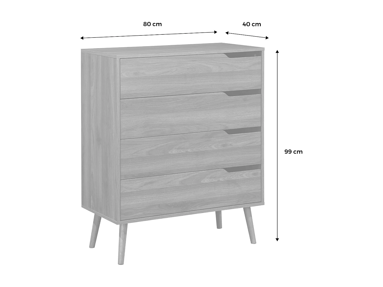 Cómoda en acabado estilo nogal con 4 cajones marrón