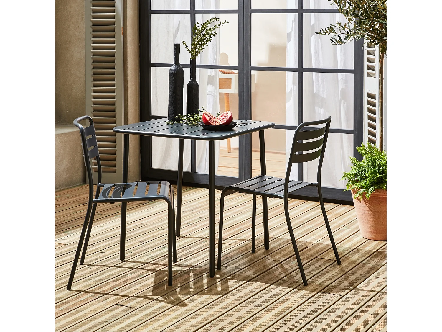 Set tavolo da giardino in metallo con 2 sedie, antracite