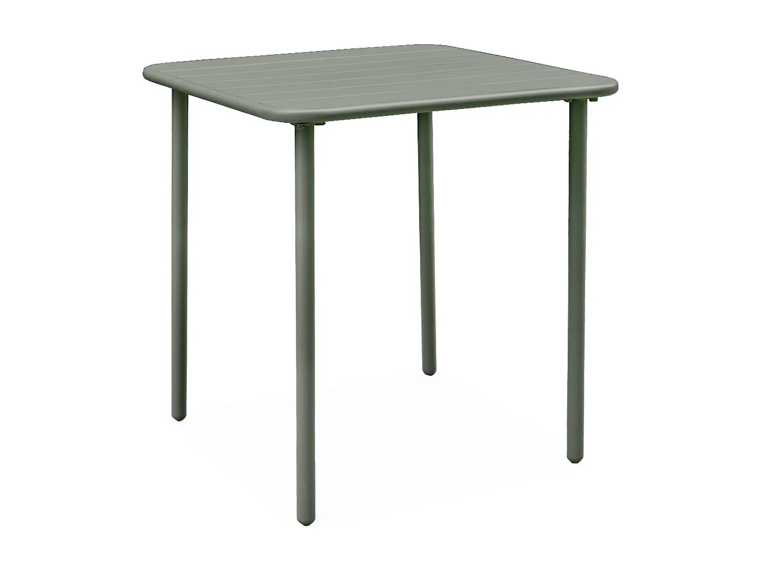 Table de jardin métal + 2 assises kaki Amélia. lattes et bords arrondis. traitement antirouille