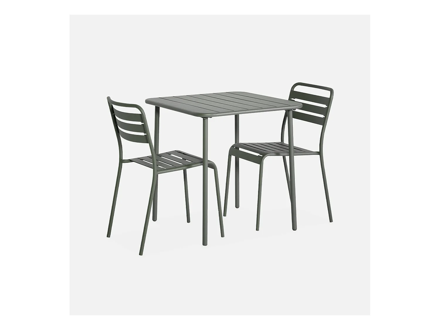 Set tavolo da giardino in metallo con 2 sedie, verde kaki
