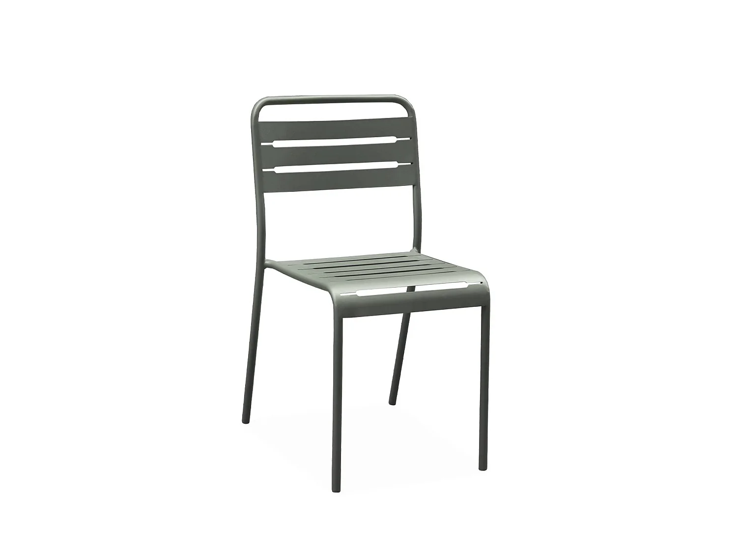Table de jardin métal + 2 assises kaki Amélia. lattes et bords arrondis. traitement antirouille