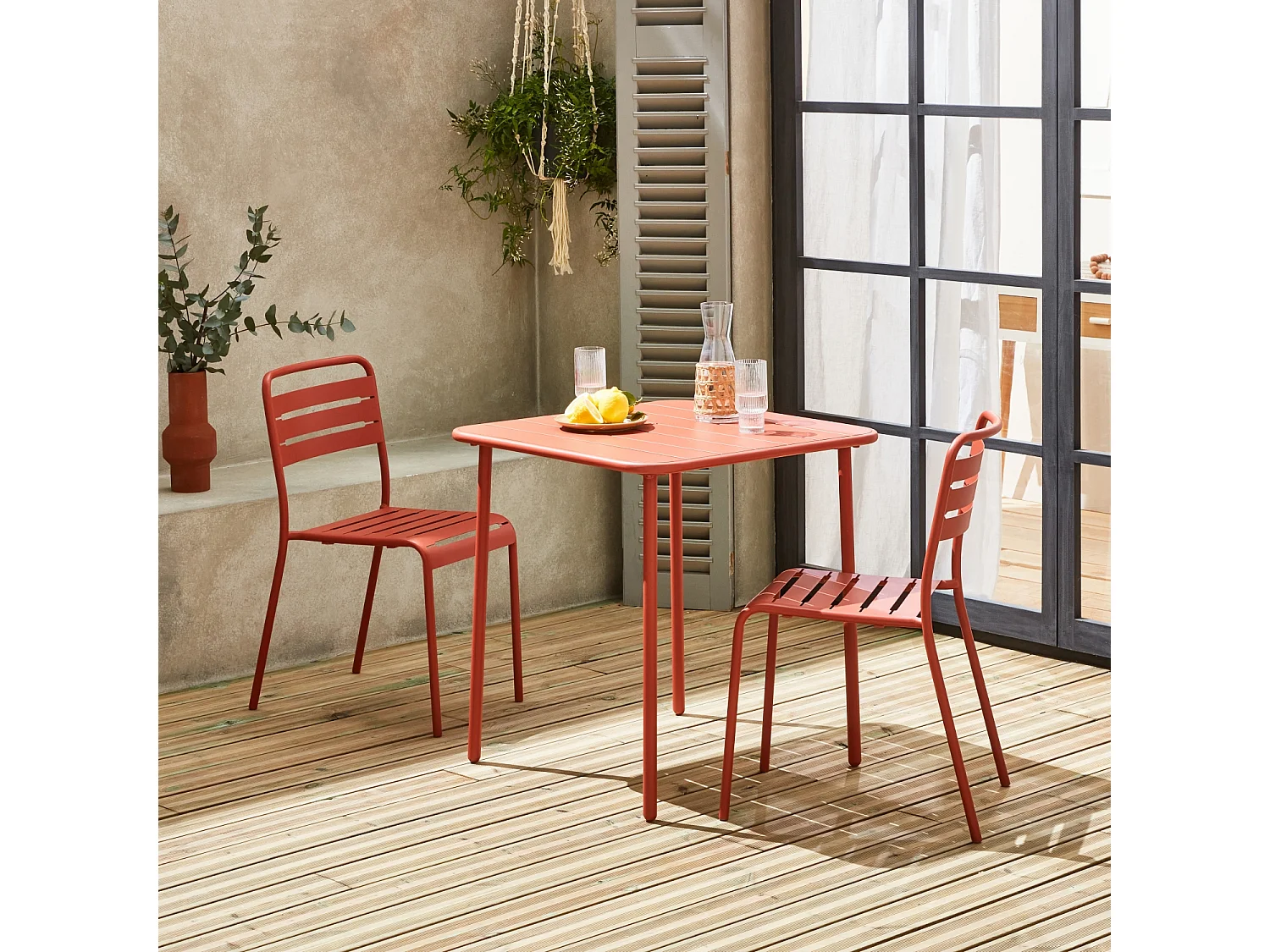 Table de jardin métal + 2 assises terracotta Amélia