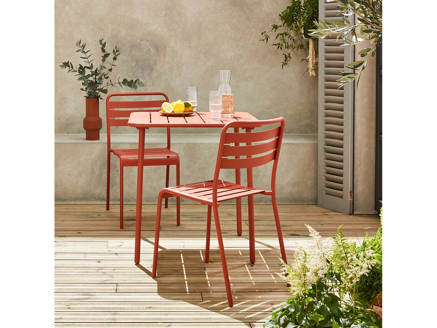 Table de jardin métal + 2 assises terracotta Amélia