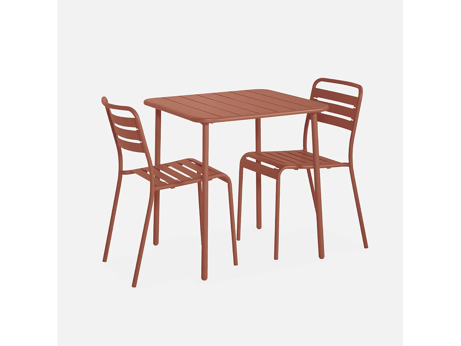 Set tavolo da giardino in metallo con 2 sedie, terracotta