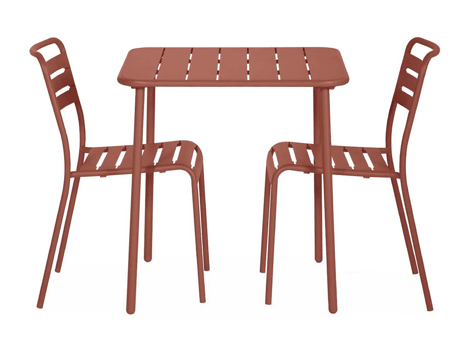 Set tavolo da giardino in metallo con 2 sedie, terracotta