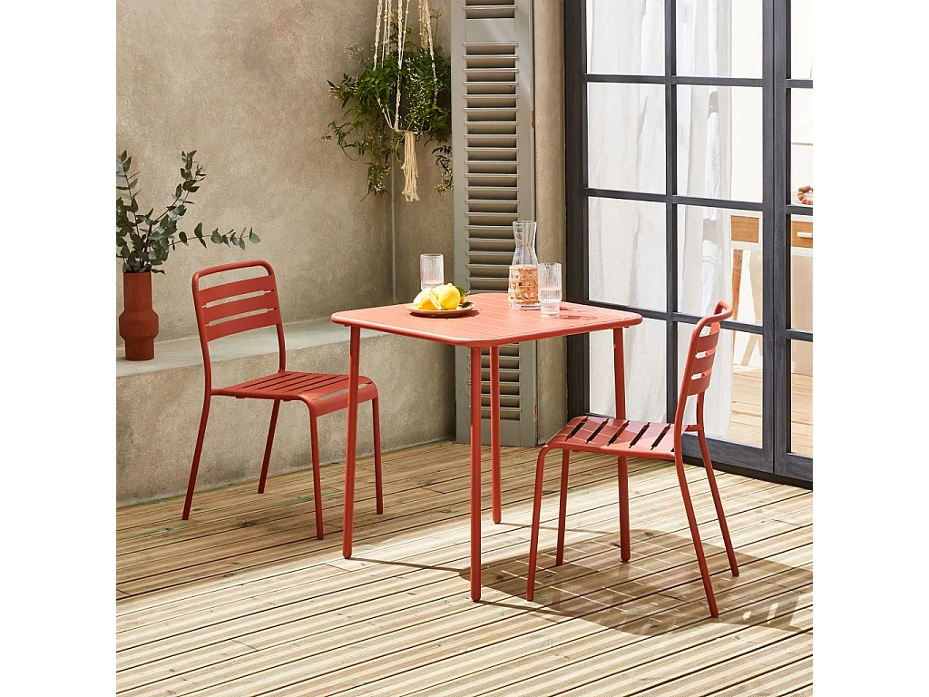 Table de jardin métal + 2 assises terracotta Amélia