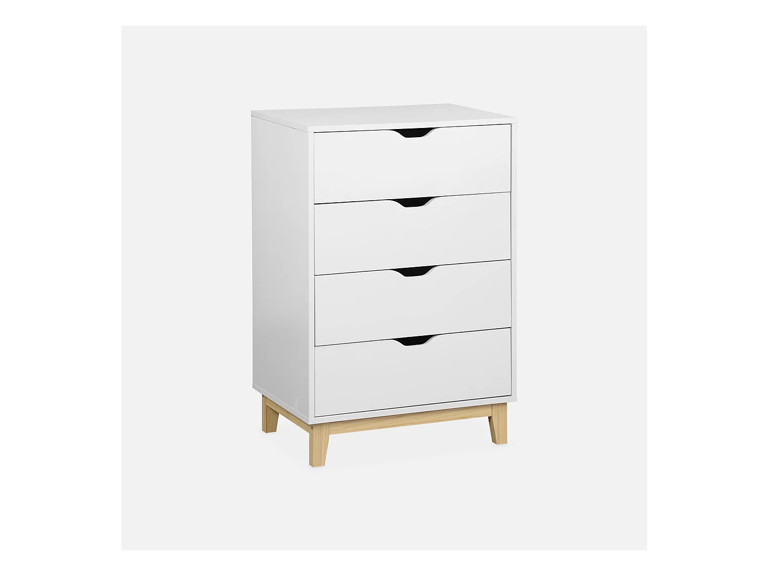 Commode blanche scandinave - Floki - chiffonnier avec pieds en bois de sapin. 4 tiroirs. 60x40x90cm