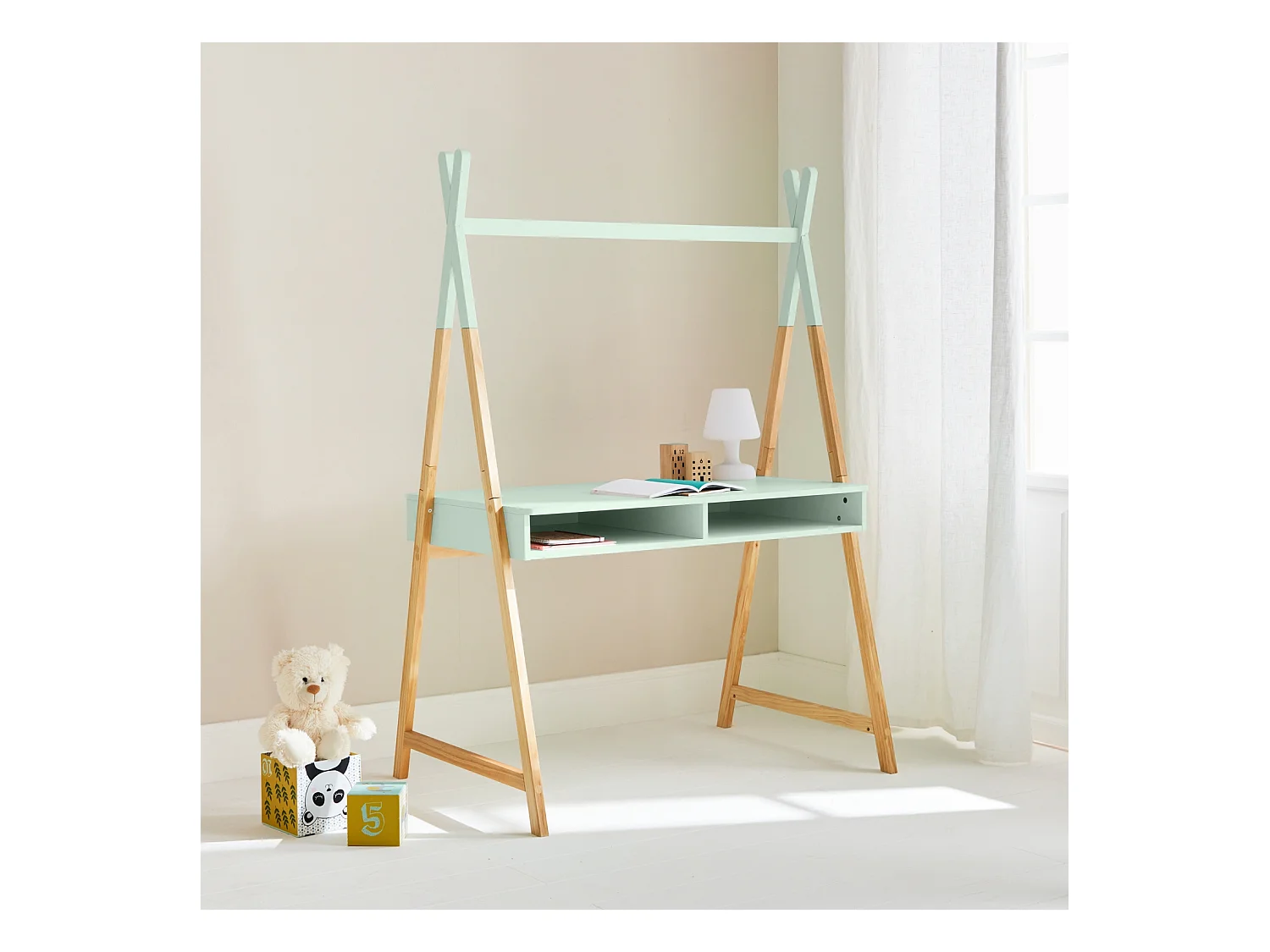 Bureau tipi vert céladon. Tobias. deux casiers. L 110 x l 75 x H 160cm