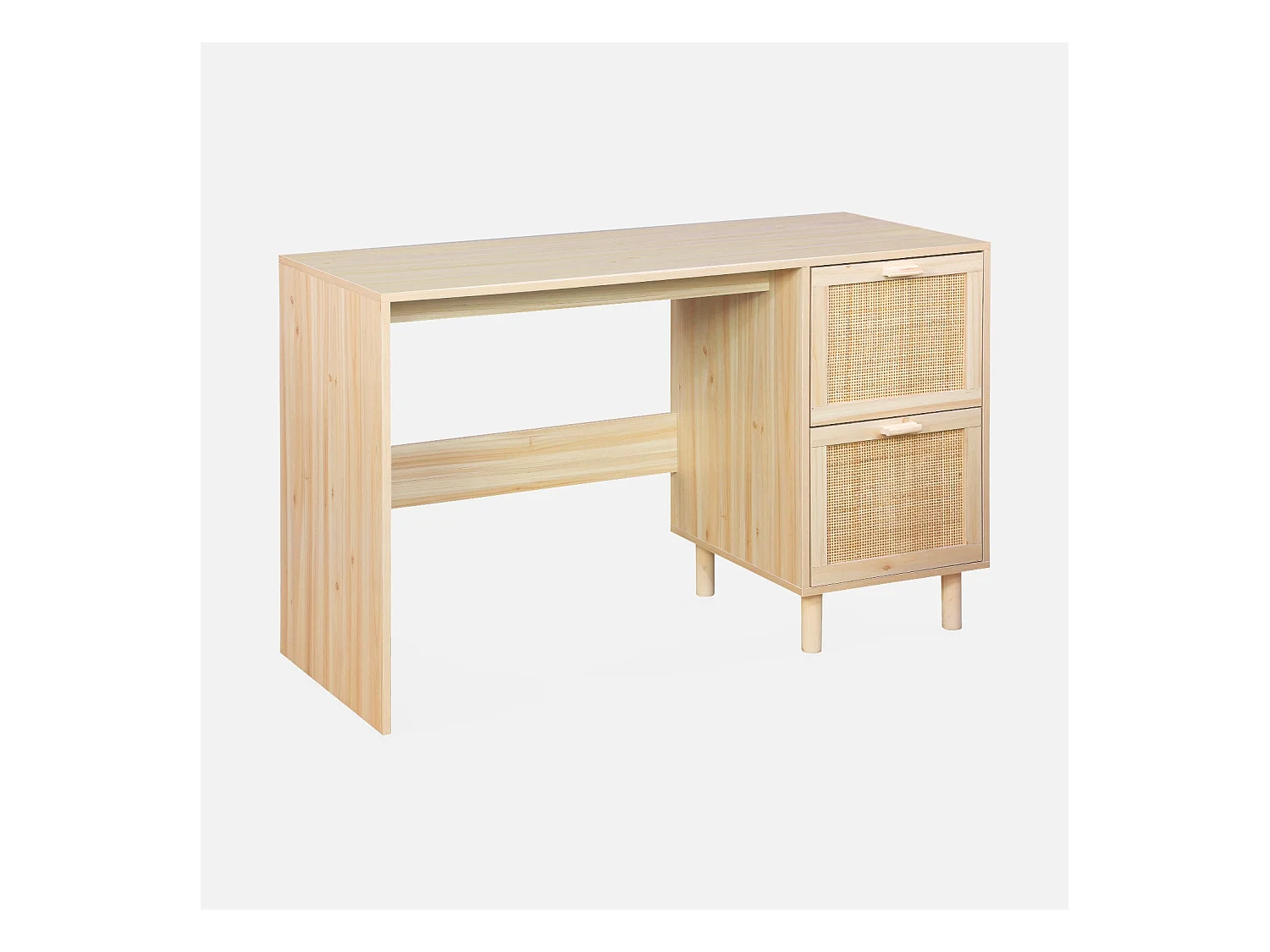 Bureau décor bois et cannage - Camargue - 120cm. 2 tiroirs